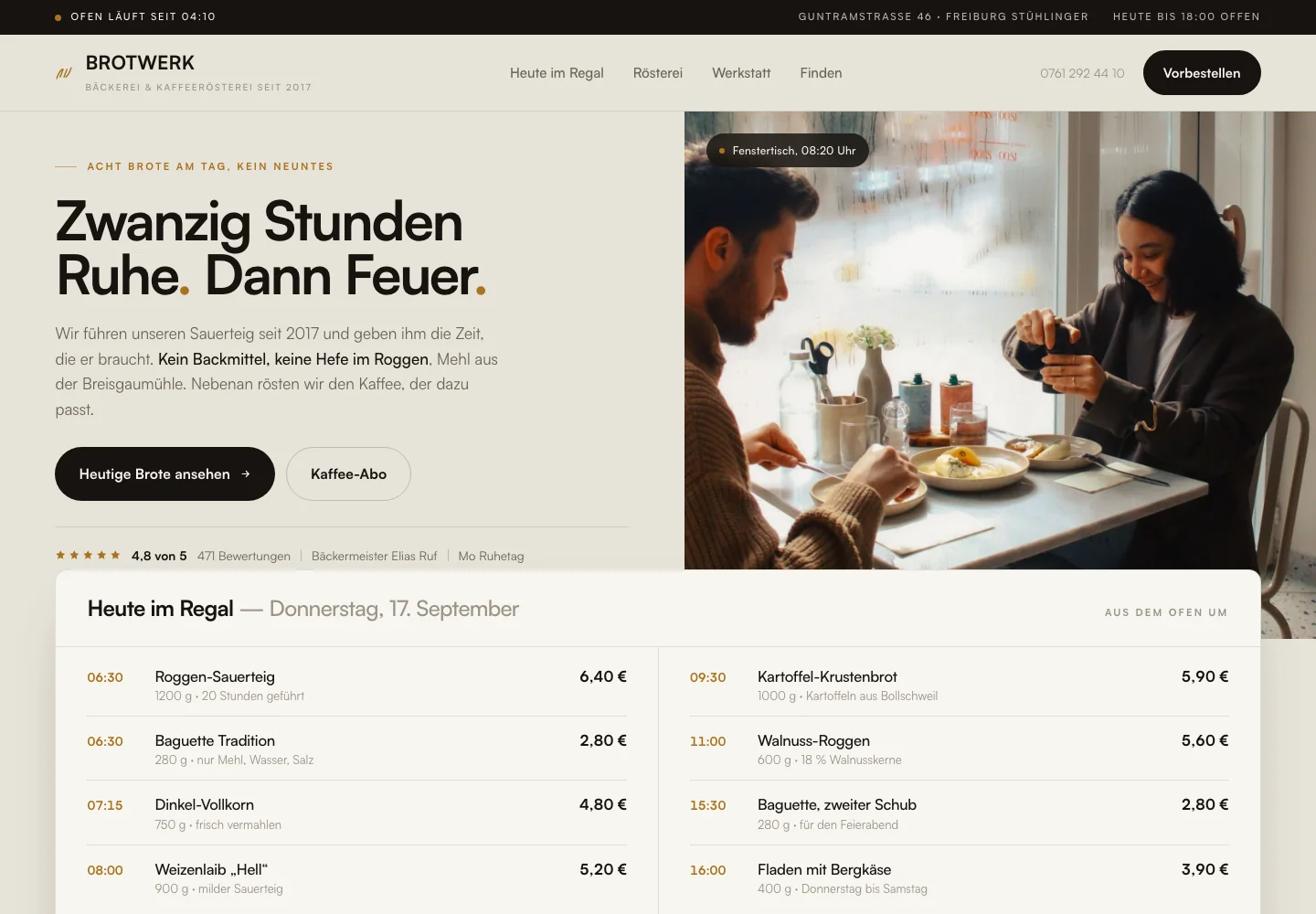 Beispielentwurf einer Website für Bäckerei und Manufaktur: Brotwerk