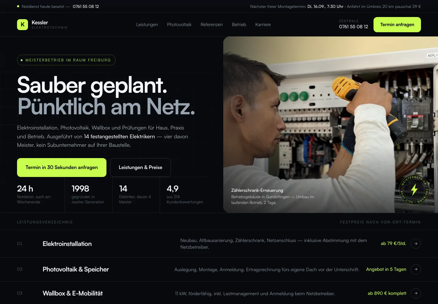 Beispielentwurf einer Website für Handwerk und Bau: Kessler Elektrotechnik