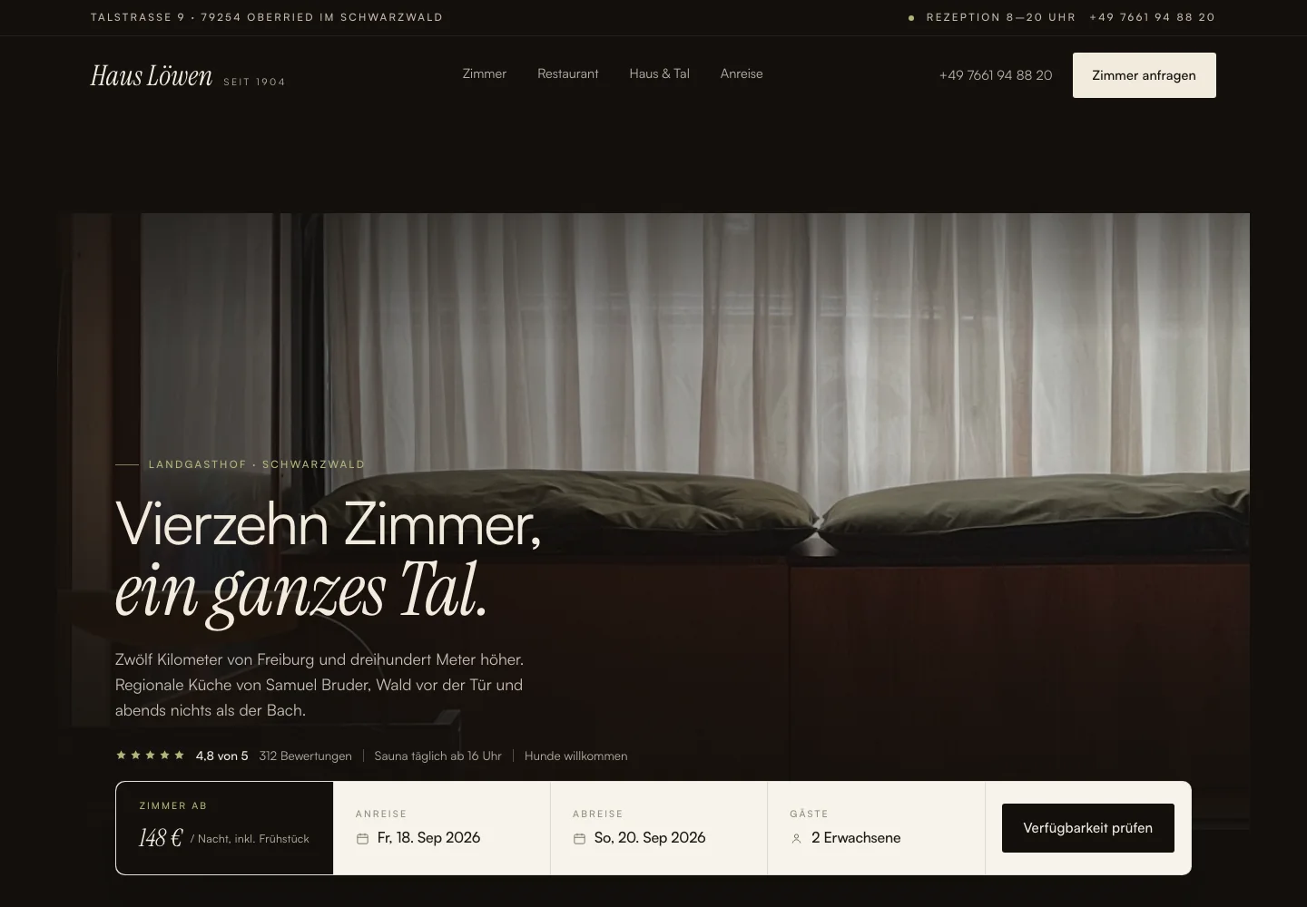 Beispielentwurf einer Website für Hotel und Landgasthof: Haus Löwen