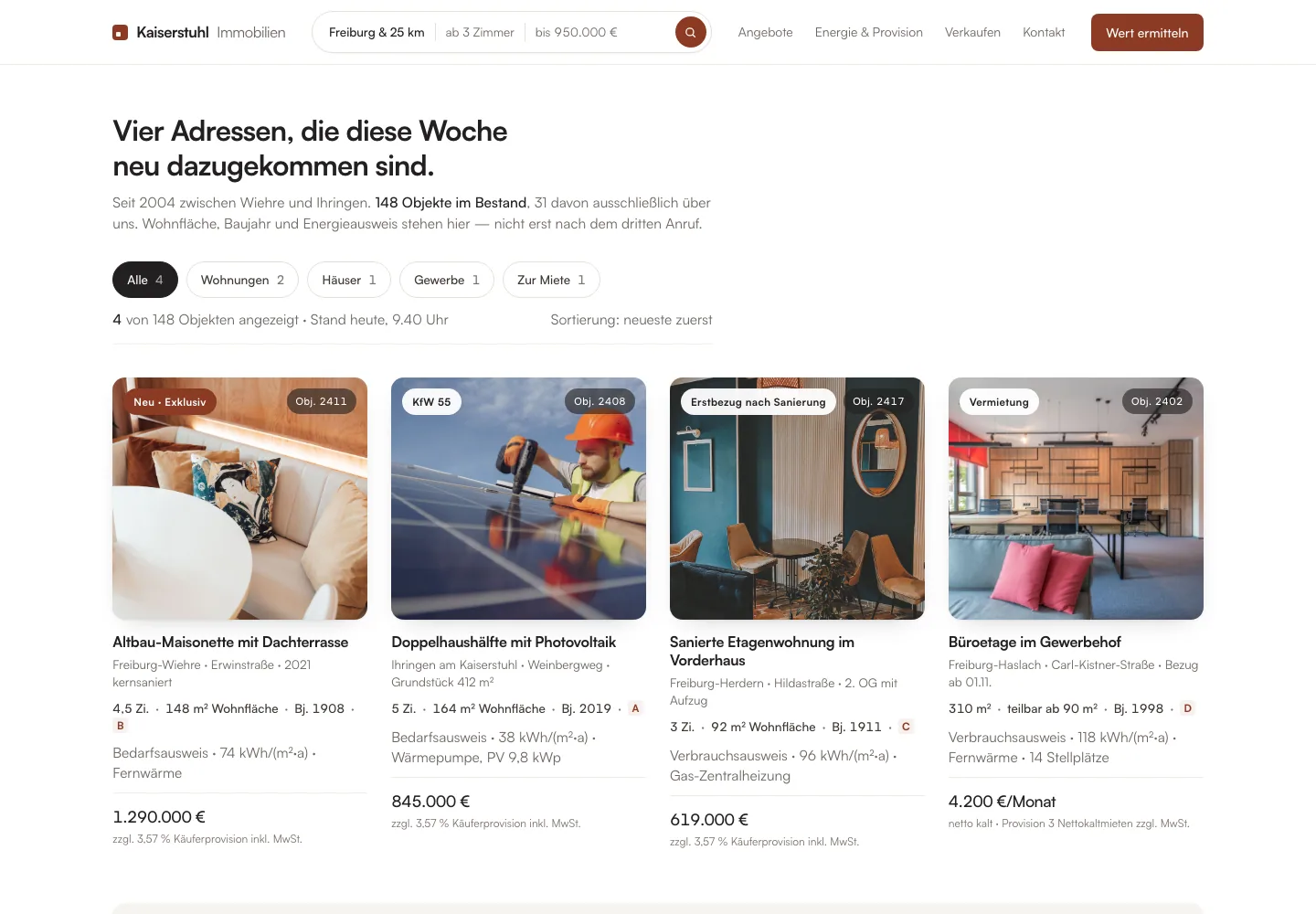 Beispielentwurf einer Website für Immobilien und Makler: Kaiserstuhl Immobilien