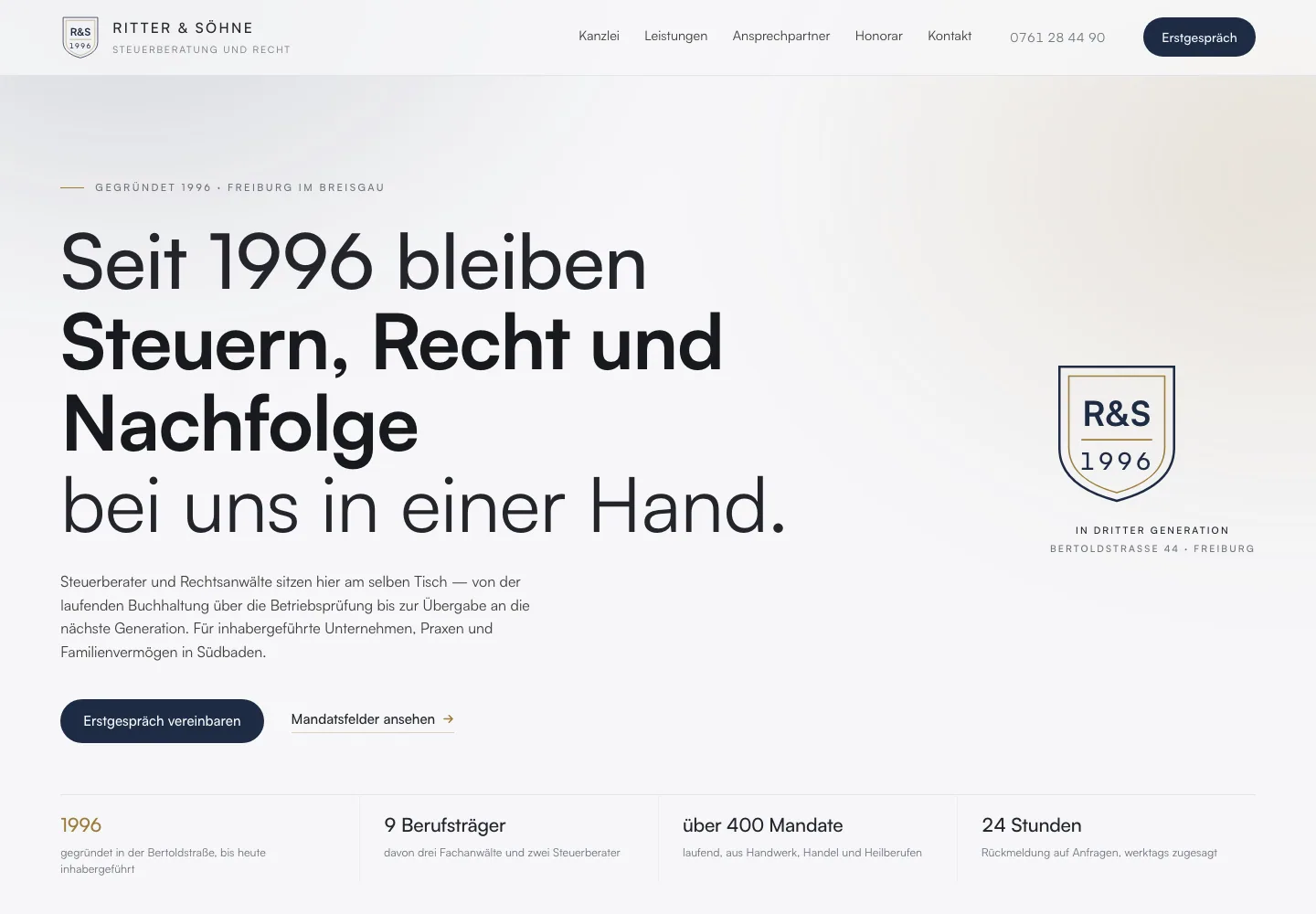 Beispielentwurf einer Website für Kanzlei und Steuerberatung: Ritter & Söhne