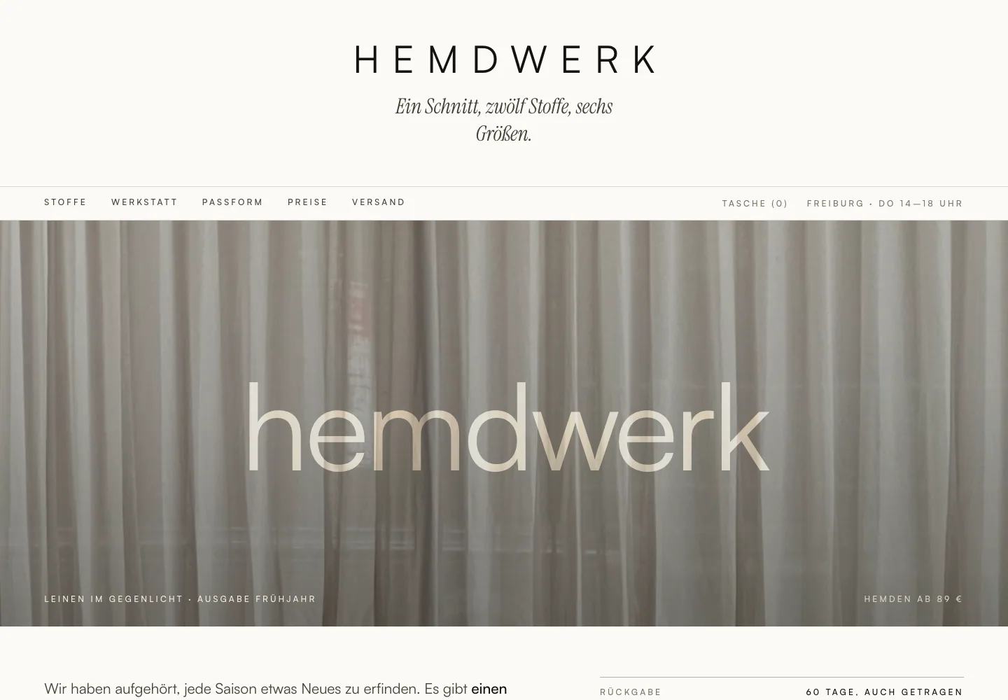 Beispielentwurf einer Website für Mode und Onlineshop: Hemdwerk