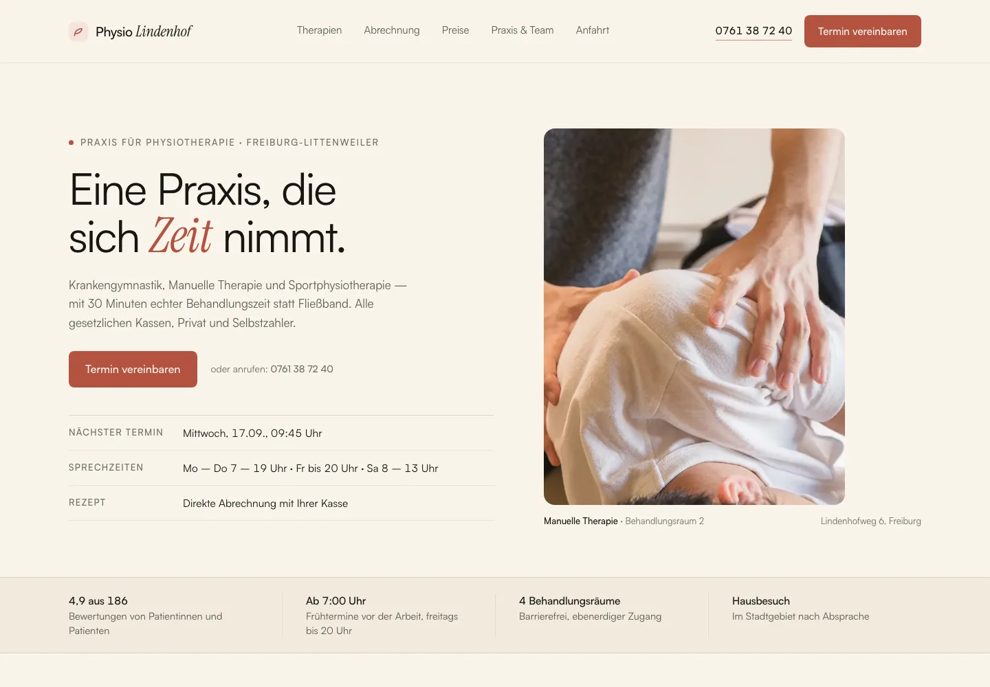 Beispielentwurf einer Website für Praxis und Gesundheit: Physio Lindenhof