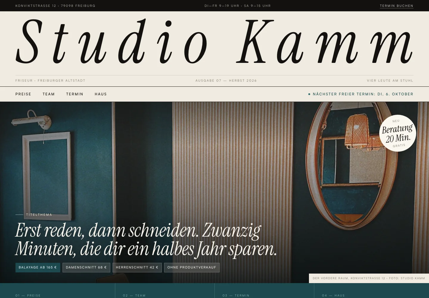 Beispielentwurf einer Website für Friseur und Beauty: Studio Kamm