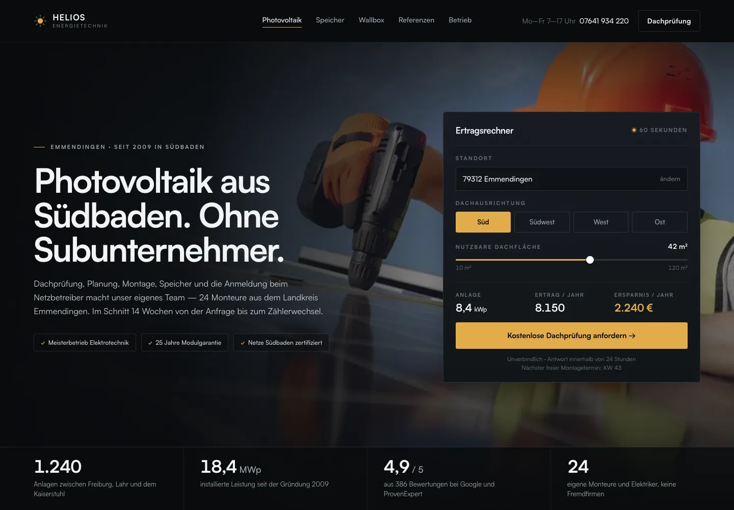 Beispielentwurf einer Website für Energie und Photovoltaik: Helios Energietechnik