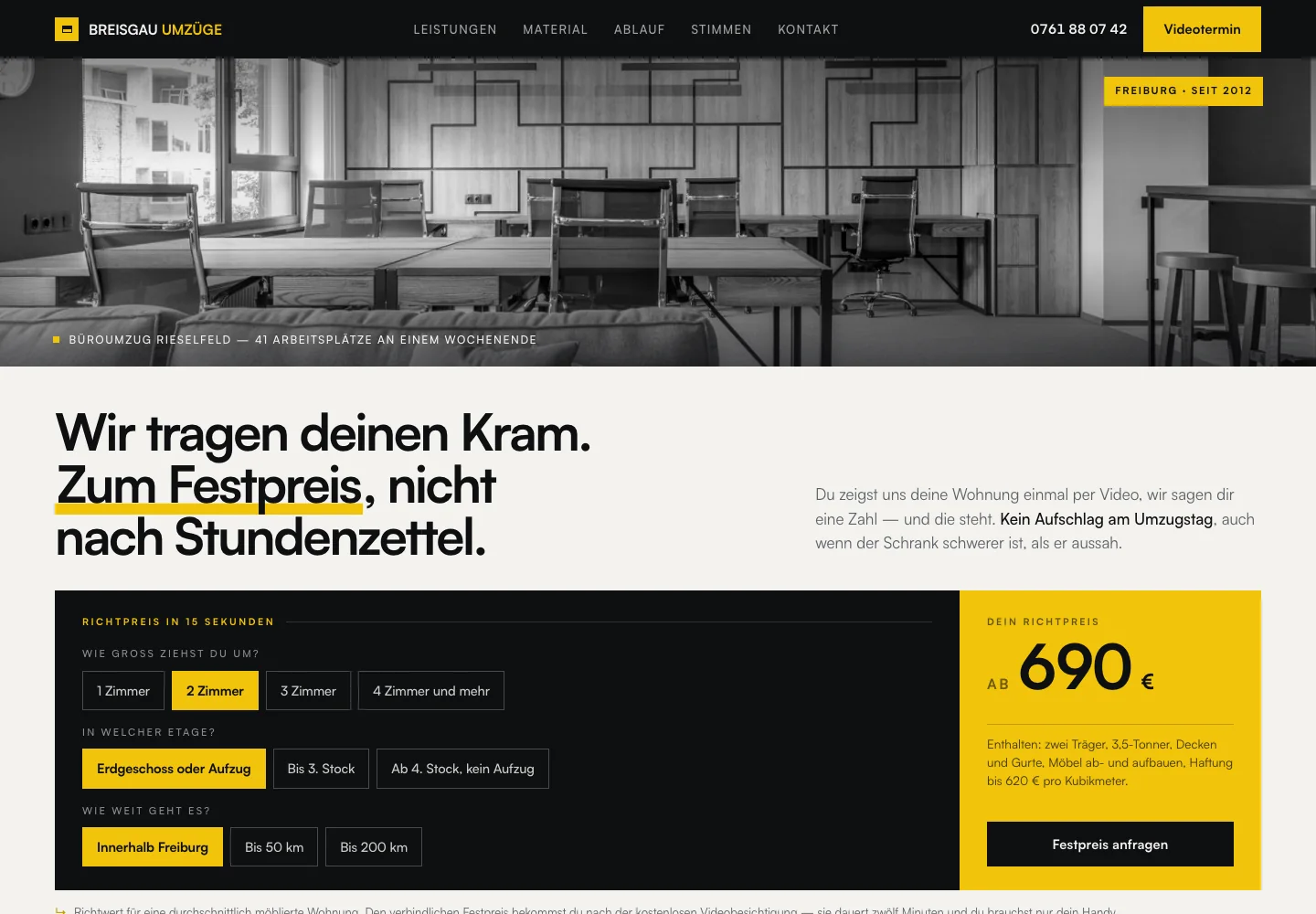 Beispielentwurf einer Website für Umzug und Logistik: Breisgau Umzüge