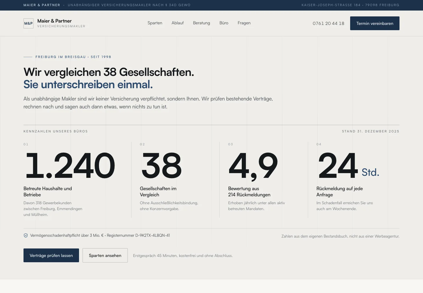 Beispielentwurf einer Website für Versicherung und Finanzen: Maier & Partner
